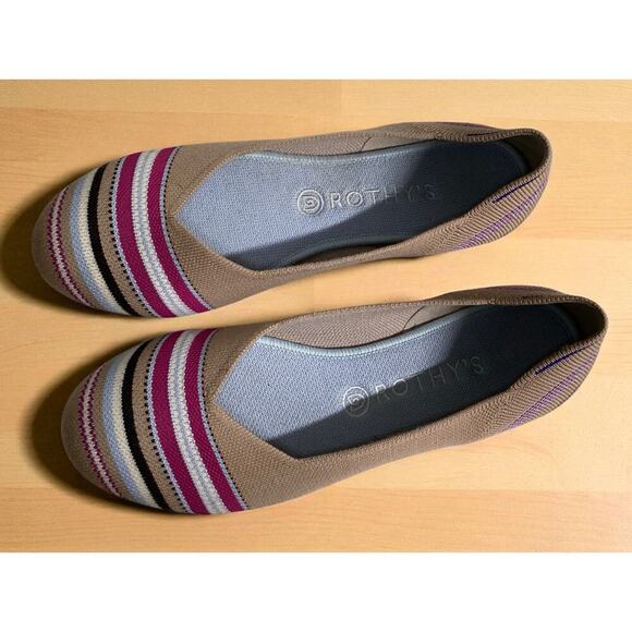 Rothys Camel Ribbon Stripe Flats Size 10 - Picture 2 of 7
